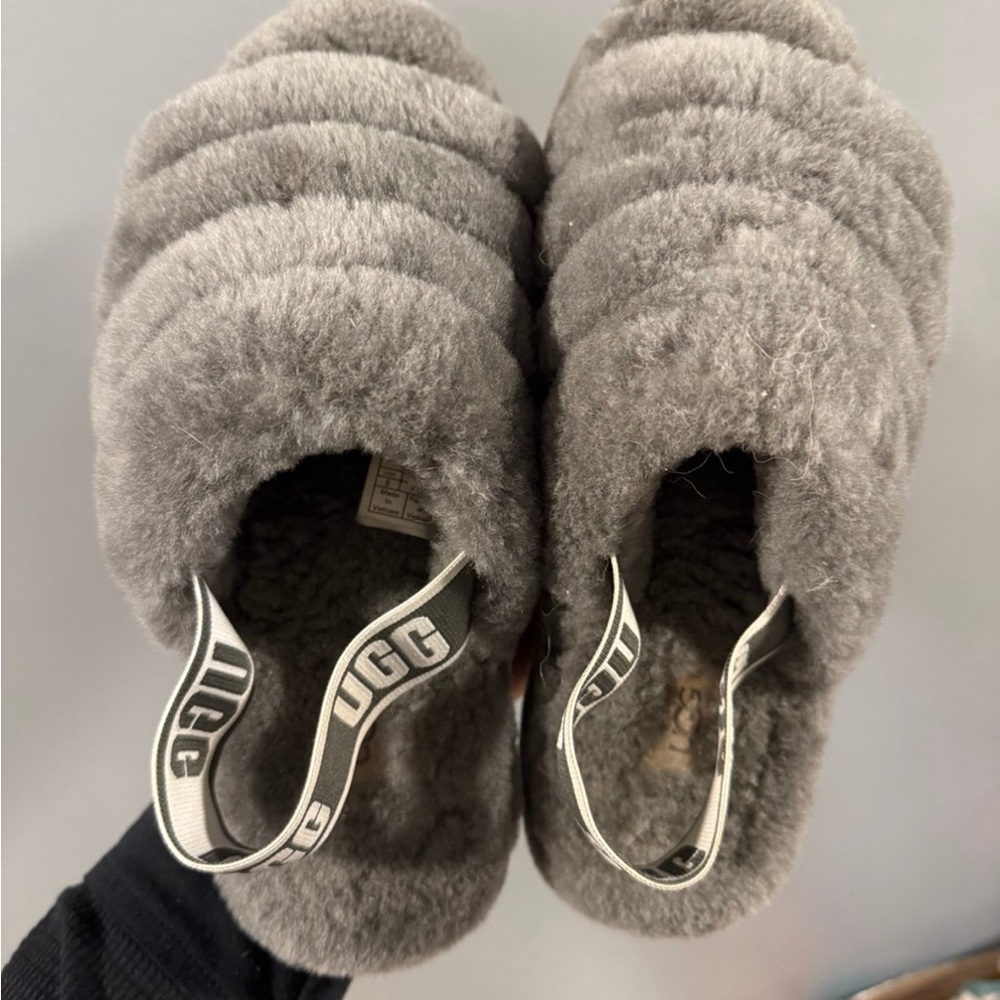 UGG Plush Fluff Slide Slippers in Gray